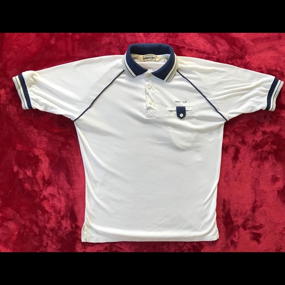 Retro PRIVATE CLUB Mens Polo Shirt Bat Wing Short - Picture 3 of 8